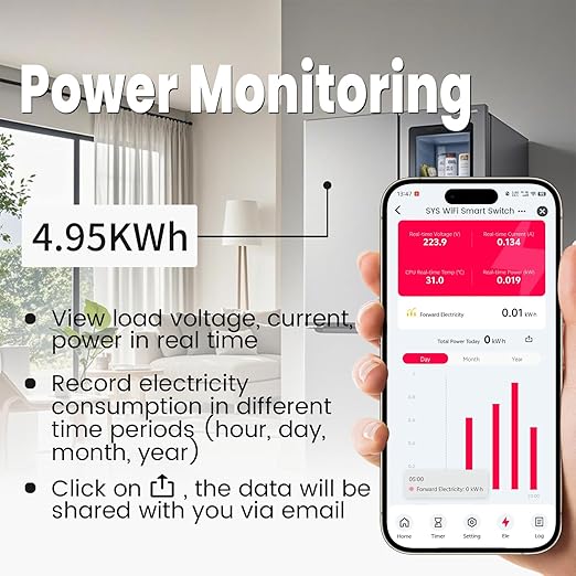 Smart Wifi Switch, 1P+N AC90-240V 1-50A, Smart Life/Tuya APP Remote Control, with Power Monitoring, Export/Clear Power Data, DIN Rail Mounted, with LCD Display, Recloser Function, FCC Certified