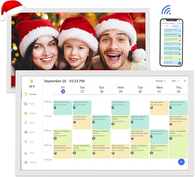 Digital Calendar Wall Planner 24"-Touchscreen-Chore-Chart - Smart Electronic Calendar for Family Schedules Meal Planner, To Do List Notepad, Streamline Household Organization, Wall Mount White