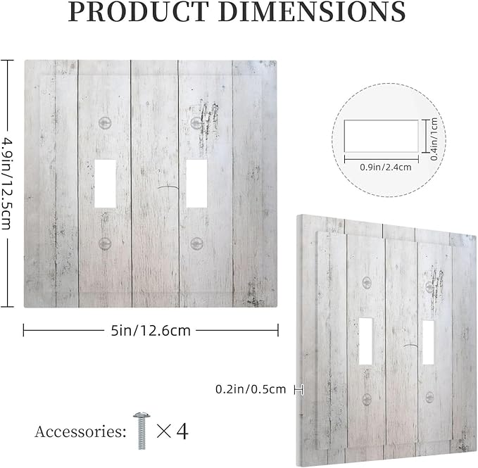 Rustic White Grey Wood Grain Decorative Switch Plates 2 Gang Double Toggle Outlet Light Switch Cover Wall Plate Electrical Faceplate for Bedroom Bathroom Decor