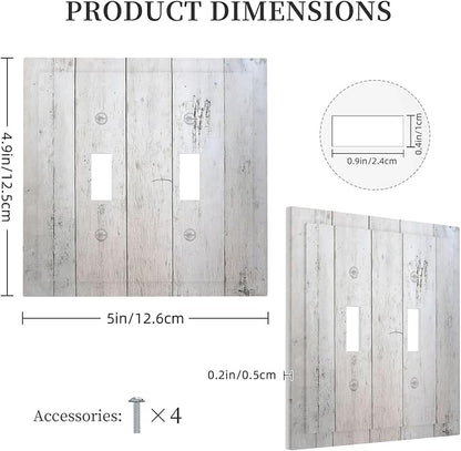 Rustic White Grey Wood Grain Decorative Switch Plates 2 Gang Double Toggle Outlet Light Switch Cover Wall Plate Electrical Faceplate for Bedroom Bathroom Decor