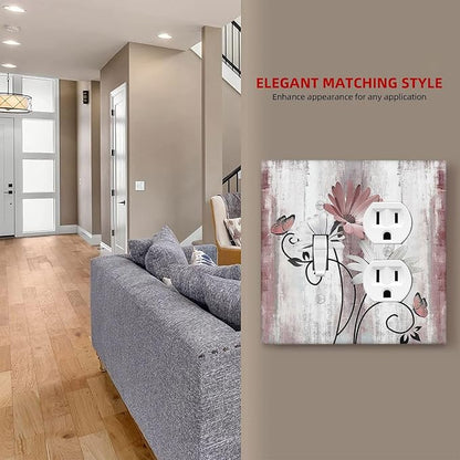 Wallplates Pink White Daisy Butterfly Wood Grain 1 Toggle 1 Duplex Switch Plate Electrical GFCI Faceplate Decorative Light Switch Covers for Farmhouse Bathroom Decor