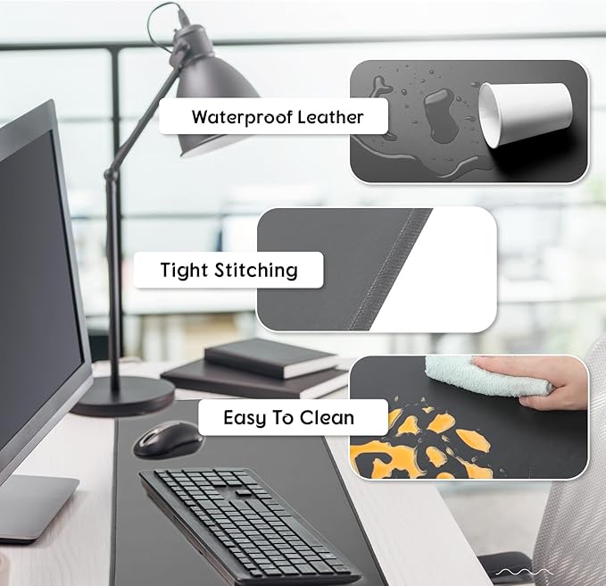 Konohan Heated Large Desk Mat PU Leather Warm Mouse Pad with 5 Heating Level & 4 Hour Auto Shut-Off Heating Keyboard Pad Warmer Gaming Mice Mat Only Supports 110v(Gray Color,23.6"x 14.2")