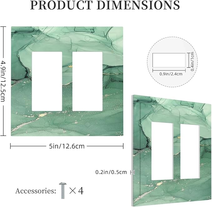 Decorative Outlet Covers Simple Green Marble 2 Gang Double GFCI Rocker Electrical Wall Panels Light Switch Cover Plate for living Room Office Decor