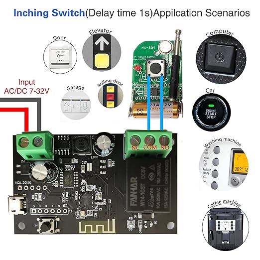 Jane Eyre WiFi Wireless Smart Switch Relay Module Jog Self-Locking Switch Module DIY Smart Home Compatible with TUYA/Smart Life App(1CH)