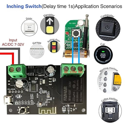 Jane Eyre WiFi Wireless Smart Switch Relay Module Jog Self-Locking Switch Module DIY Smart Home Compatible with TUYA/Smart Life App(1CH)