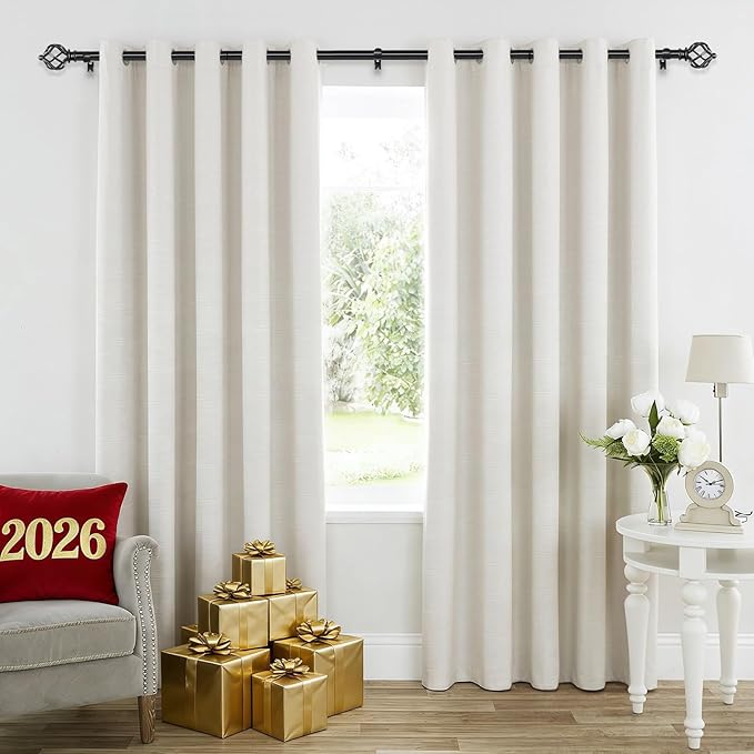 KAMANINA Black Curtain Rods for Windows 48 to 84 Inch, Adjustable Single Curtain Rod 32 to 86 Inch(2.6-7.1ft), 3/4 Inch Splicing Drapery Rods with Twisted Cage Finial