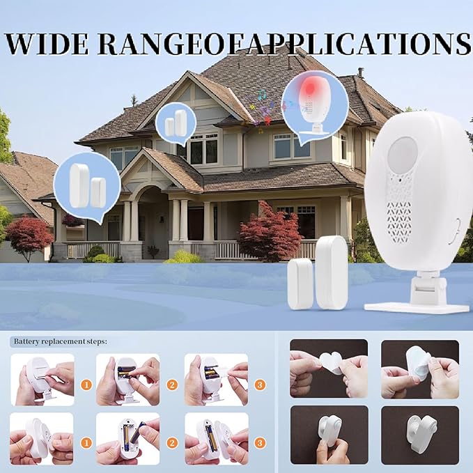 FTVOGUE Wireless Door Sensor Alarm 98.4FT Range 80dB Loud Magnetic Window Open Alert for Home