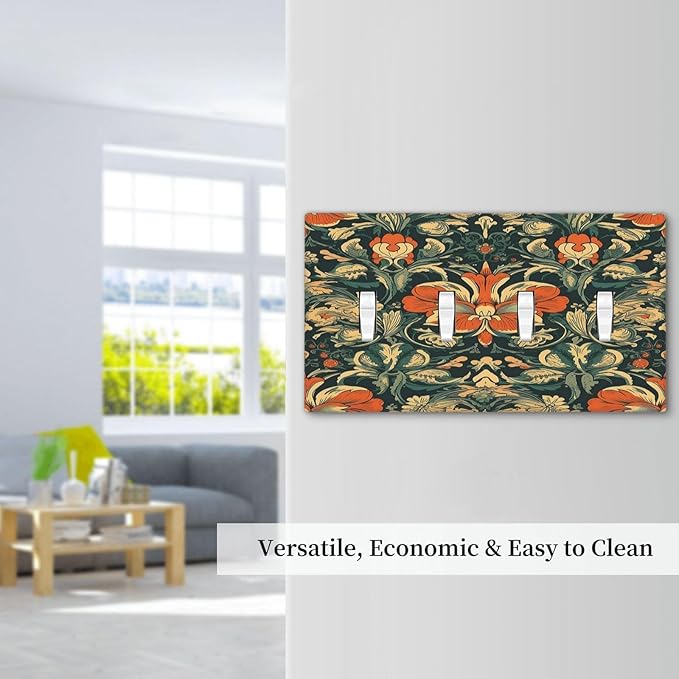Light Switch Covers William Morris Abstract Floral Plant Pattern Orangeyellowgreen Quad Toggle Electrical Faceplate 4 Gang Wall Plate Decorative Switch Plates for Bedroom living Room Decor