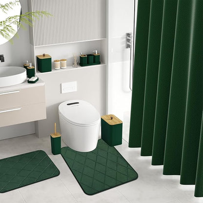 Bathroom Accessory Set - Dark Green Bathroom Set, 27PC Bathroom Accessories Set, Bathroom Sets with Shower Curtain and Rugs, Mini Trash Can, Toilet Brush, Trash Can & Soap Dispenser
