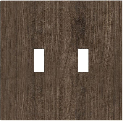 Decorative Switch Plate Covers Rustic Walnut Wood Grain 2 Gang Double Toggle Light Switch Cover Plate Electrical Wall Plate Outlet Cover for Farmhouse Cabin Decor