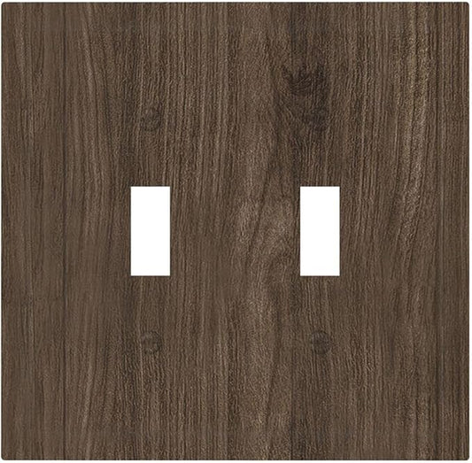 Decorative Switch Plate Covers Rustic Walnut Wood Grain 2 Gang Double Toggle Light Switch Cover Plate Electrical Wall Plate Outlet Cover for Farmhouse Cabin Decor