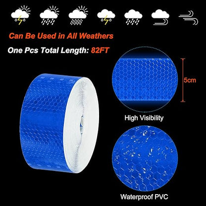 PATIKIL 2 Inch x 82 ft Reflective Tape, 1 Roll Waterproof Self Adhesive High Visibility Caution Warning Safety Tape Reflector with Scraper for Trucks Trailers Cars, Blue