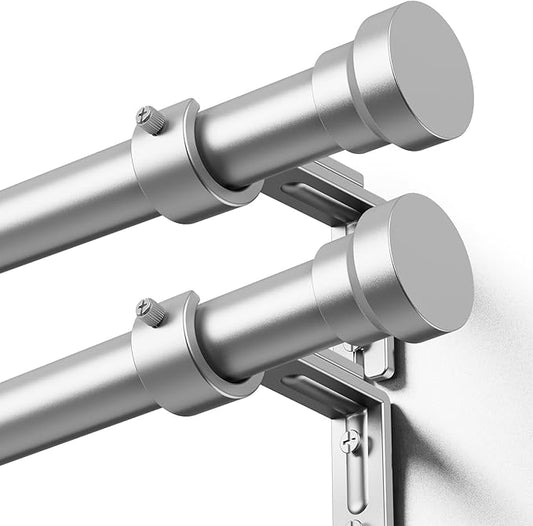 Curtain Rod 2 Pack 32-118 Inch, Heavy Duty 1 Inch Curtain Rod, Sliver Long Adjustable Window Treatment Rods,Modern Design, Easy Installation