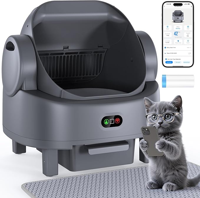 Automatic Cat Litter Box, Electric Large Open-Top Self Cleaning Litter Box for Multiple Cats, Smart APP Control, Multiple Safety Sensors, 1 Rolls Bags & 1 Mat, Arenero para Gatos Autolimpiable