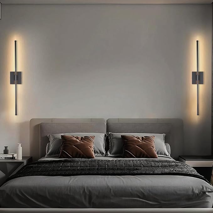LED Wall Sconces with Remote Control, Dimmable Wall Sconces Set of Two, 5 Colors 3000K-6500K & Dimmable, Hardwire Wall Light with Timer & Night Light, LED Black Wall Lamps for Living Room, Bedroom