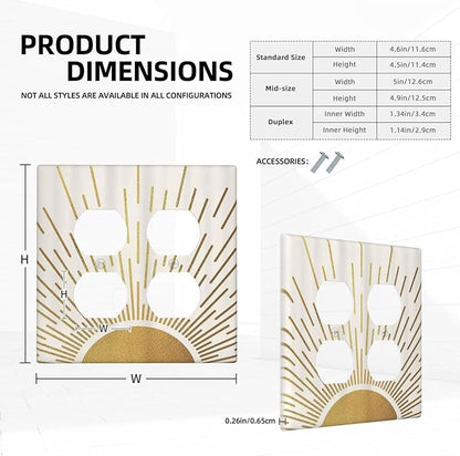 Decorative Outlet Covers Boho Mid Century Gold Sun Sunbeams 2 Gang Light Switch Cover Plate Double Duplex Wall Plates for Electrical Outlets Switch Plate Covers for Bedroom Home Decor