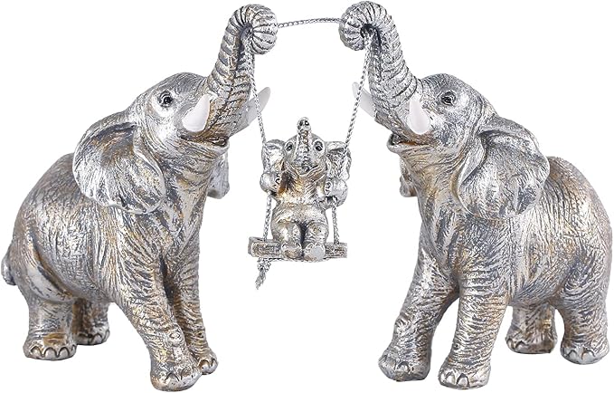 Elephant Statue.Silver Elephant Decor for Women,Mom Gifts.Elephant Figurines Brings Good Luck.Decoration Ornaments for Living Room,Table Centerpiece, Shelf, Office Decor (Silver)