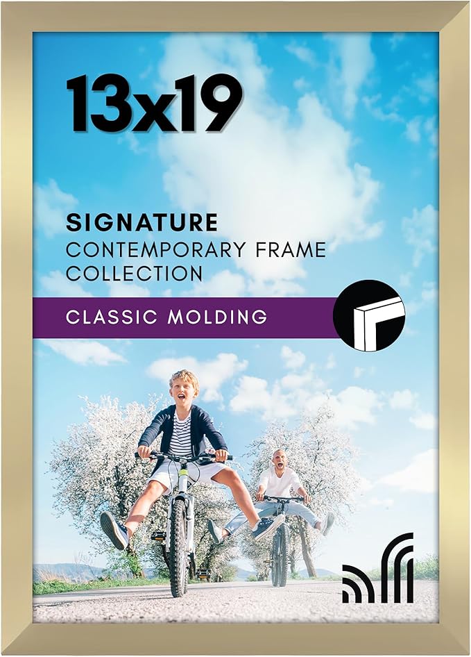 Americanflat 13x19 Picture Frame with Shatter-Resistant Glass - Signature Collection - Gallery-Style Frames Made of Engineered Wood - Photo Frame for Wall Display - Gold