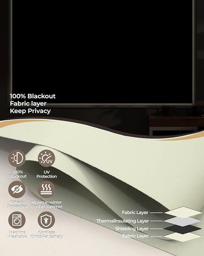 AIVIDIG Motorized Roller Shade with Remote Control, 100% Blackout Electric 21-98” Width Blinds for Windows with Alexa Google Home, Rechargeable Smart Automatic Customized Size（Waterproof-Beige）
