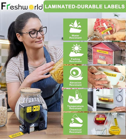 Freshworld Compatible with Dymo D1 Label Tape 45018 Replace for Dymo Label Maker Refills d1, Black on Yellow, 1/2 in x 23 Ft, for LabelManager 160 210D 260P 280 360D 420P PnP 220P 260P 500TS,6-Pack