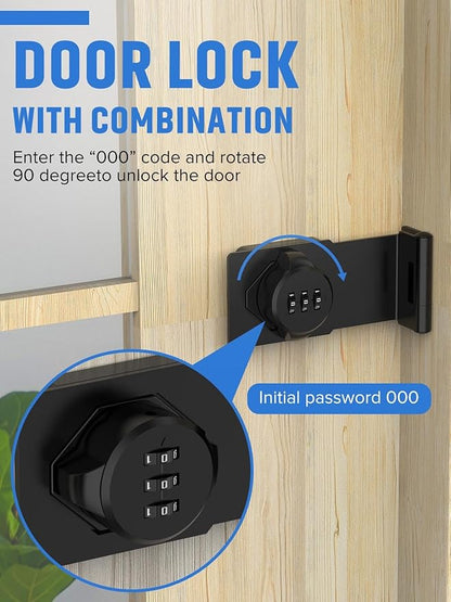 Cabinet Password Hasp Locks, 90 Degree Barn Door Lock, Household Security Combination Latch Lock for Locker, Fence, Bathroom, Outdoor, Garden (Black-1PC)