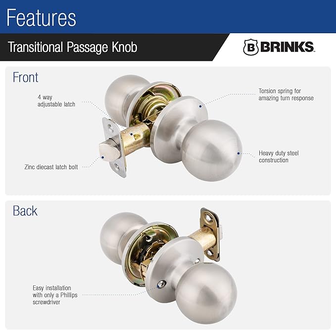 BRINKS Security Door Locks, High-Security Keyless Entry, Smart Electronic Door Lock with Deadbolt, Up to 50 Codes, Automatic Locking (Deadbolt & Passage Knob, Satin Nickel)