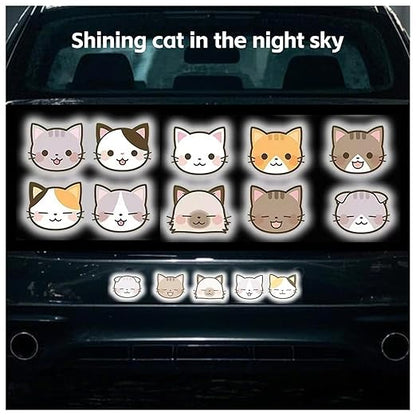 Reflective Stickers 20 Pcs, Outdoor Waterproof High Visibility Warning Safety Adhesive Reflector (1.5" X 1.8", Cat face)