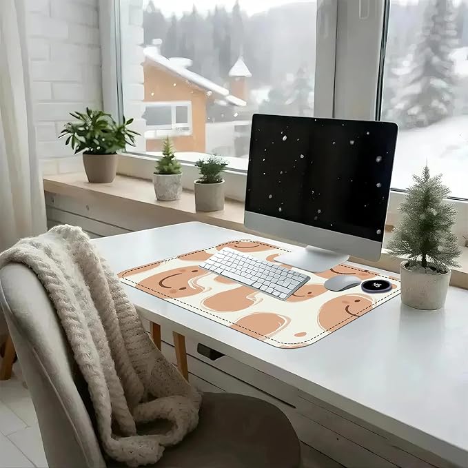 Heated Mouse Pad with 3 Temperature Settings(104°F–122°F),Large 24x14.2 Inch PU Leather Heated Desk Mat,Waterproof Warming Pad for Office,Gaming & Cold Hands Relief,Abstract Geometrical