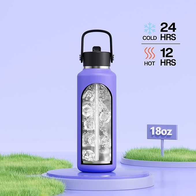 POWCAN 18oz Travel Water Bottle: Leakproof, Keep Cold 24H, BPA-Free, Lid with Handle, Insulated Water Bottle with Straw for School, Outdoors, Running, Camping, Gym, Playground, Teens (Violet's Tale)