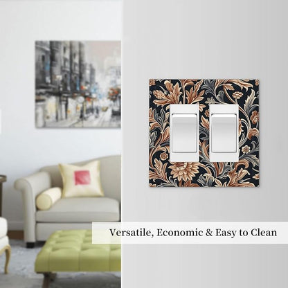 Decorative Outlet Covers Vintage Grey Plant Leaves Brown Flowers 2 Gang Double GFCI Rocker Electrical Wall Panels Light Switch Cover Plate for Bedroom Home Decor