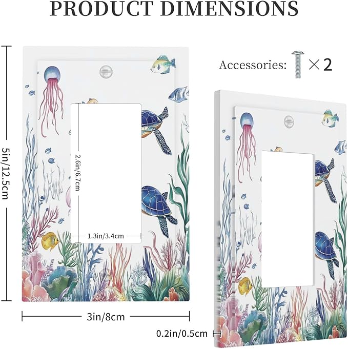 Blue Sea Turtle Ocean Fish Octopus Coral Decorative Outlet Covers 1 Gang Single Rocker Light Switch Cover Plate Wall Plates Gfci Faceplate For Bathroom Kids Room Decor
