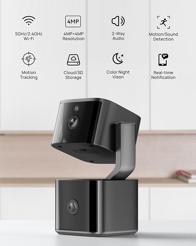 Dual Lens Security Camera Indoor 5G/2.4G WiFi, 2K+2K Pet Camera with Pan Tilt for Home, Baby Monitor, AI Tracking, Color Night Vision, 2-Way Talk, No Dead Zone, 355° View, Alexa/Google