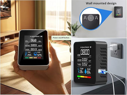 Indoor Air Quality Monitor, Professional Portable Detector & Accurate CO2, TVOC, HCHO, Humidity& Temperature Particle Counter, for Home, Office, Plants and Pets, 5-in-1 Air Detector