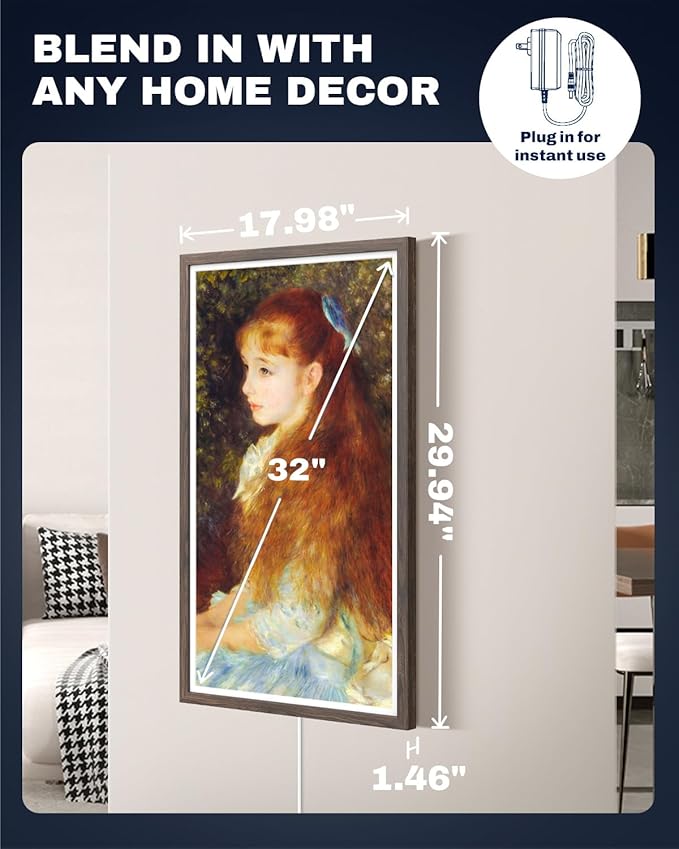 32 Inch FHD Extra Large Digital Picture Frame Touchscreen, 64GB FHD IPS WiFi Digital Photo Frame Remote, Share Photo/Video via Apps, Email, Auto-Rotate, Dark Wood Pattern