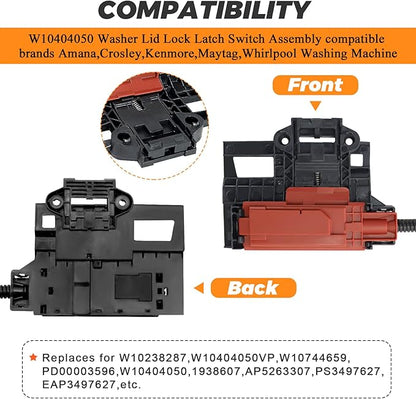 Upgraded W10404050 W10238287 Washer Lid Lock Latch Switch Assembly W10240513 Lid Strike by Blutoget - Fit for Whirlpool Ken-more Amana Crosley Washing Machine Replace AP5263307 W10744659 PS349762