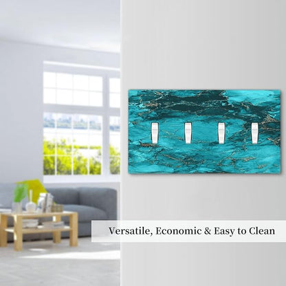 Decorative Light Switch Plate Covers Modern Abstract Turquoise Blue Marble Texture 4 Gang Artistic Wall Plate Unique Quad Toggle Light Switch Covers for Bathroom Home Decor