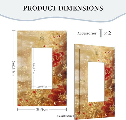 Decorative Outlet Covers Golden Leaf Red Peony Flowers Floral 1 Gang Single Decora GFCI Device Light Switch Covers Plate 1 Rocker Wall Plate Jumbo Faceplate for Home Decor