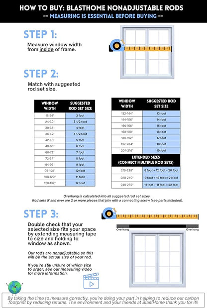 BlastHome® Non-Adjustable Luxury Curtain Rods for Windows, 1 ¼” Rod Set, 8 foot Fixed Length (Two Rods Connect for a Seamless Look), Brushed Gold