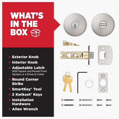 Kwikset Pismo Entry Door Knob with Lock and Key, Secure Keyed Handle Exterior, Front Entrance and Bedroom, Satin Nickel, 10 Pack, Pick Resistant SmartKey Rekey Security and Microban
