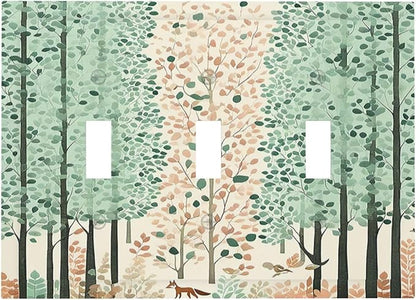 Boho Wildflower Forest Woodland Animals Decorative Switch Plates 3 Gang Wall Plate Triple Toggle Light Switch Cover Electrical Wall Panels Faceplate for Bedroom Bathroom Decor