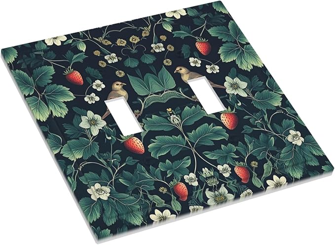 Decorative Switch Plates Strawberry Birds Flowers Plant Morris Floral 2 Gang Double Toggle Outlet Light Switch Cover Wall Plate Electrical Faceplate for Bedroom Farmhouse Decor