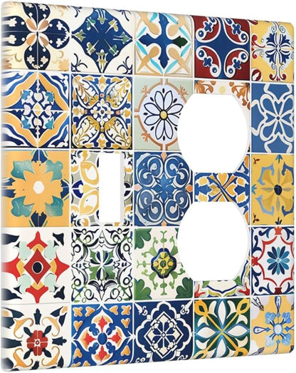 Wallplates Moroccan Traditional Mexican Talavera Til 1 Toggle 1 Duplex Switch Plate Electrical GFCI Faceplate Decorative Light Switch Covers for Kitchen Home Decor