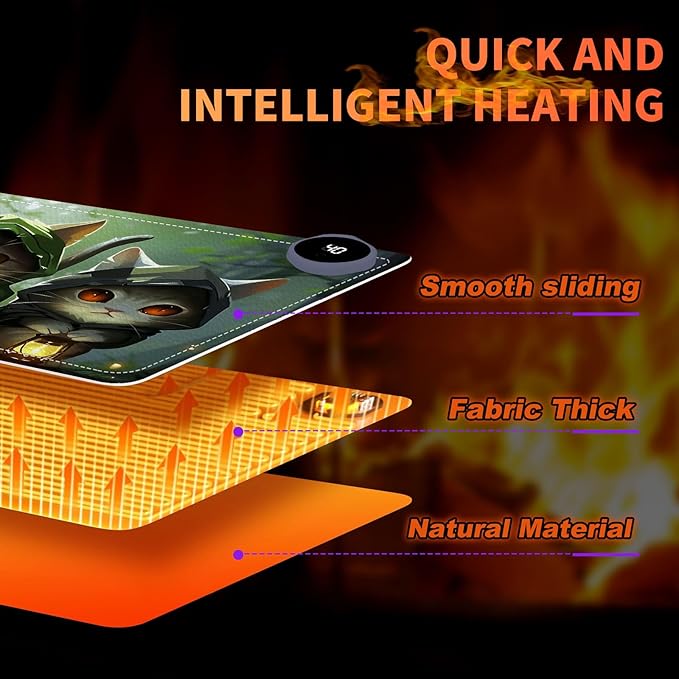 Heated Mouse Pad, Warm Desk Pad, Keyboard Mat 23.6 x 14 Inch Intelligent Fast Heating, 3 Speed Adjustable, Timed Auto Power Off for Game Office Home, 3 Cat Apostles Carrying Lanterns
