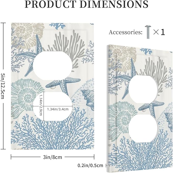 Decorative Outlet Covers Blue Starfish Coral Seaweed 1 Gang Duplex Light Switch Cover Plate Unique Wall Plate Electrical Switch Plate Covers for Bathroom Bedroom Decor（2 Pack）