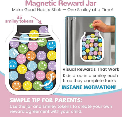 JJPRO Magnetic Bedtime/Morning/Daily Reward Routine Chart for Kids with Reward Jar-Bedtime Routine Chart,Reward Jar for Kids,Daily Checklist Reward Chart for Toddlers,Visual Schedule Board -Unicorn