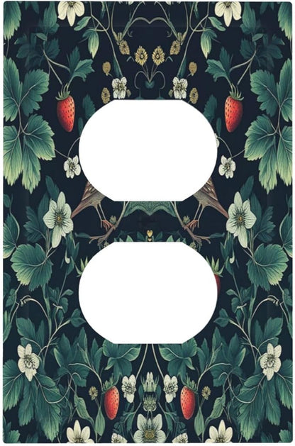 Outlet Covers Strawberry Birds Flowers Plant Morris Floral 1 Gang Duplex Wall Plate Decorative Switch Plates Electrical Receptacle Faceplate Light Switch Cover for Bedroom Farmhouse Decor