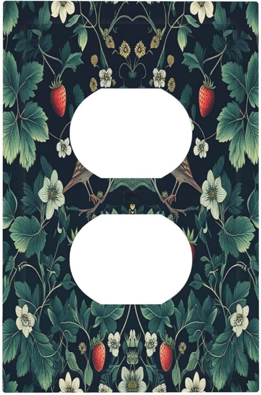 Outlet Covers Strawberry Birds Flowers Plant Morris Floral 1 Gang Duplex Wall Plate Decorative Switch Plates Electrical Receptacle Faceplate Light Switch Cover for Bedroom Farmhouse Decor