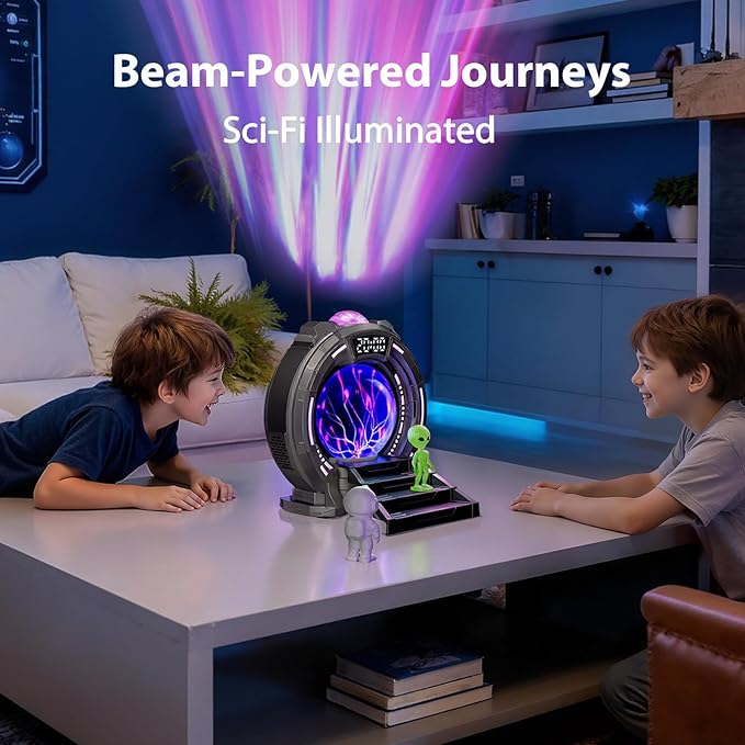 Galactic Portal Galaxy Projector Lamp with Plasma Ball – Aurora Projector Night Light with Smart Speaker, Astronaut & Alien Room Decor for Kids & Teens