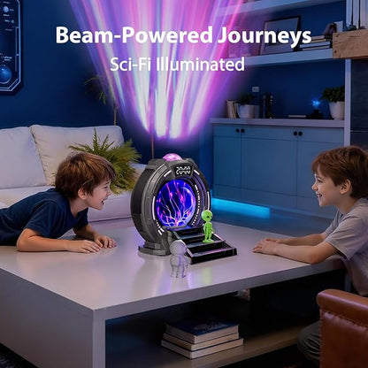 Galactic Portal Galaxy Projector Lamp with Plasma Ball – Aurora Projector Night Light with Smart Speaker, Astronaut & Alien Room Decor for Kids & Teens