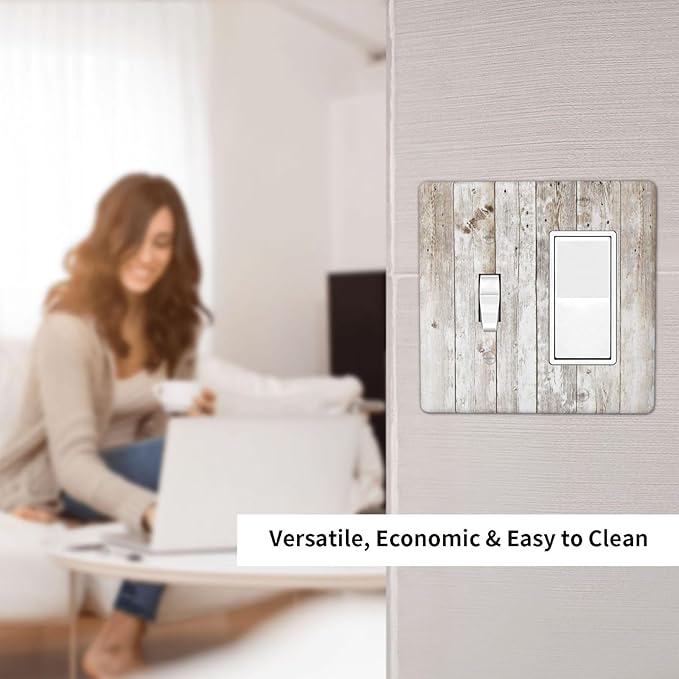 Vintage Light Wood Retro Rustic White Gray Oak Print Outlet Covers 1 Toggle 1 Rocker Combination Decorative Wall Plate Electrical Switch Plates Light Switch Cover Plate for Farmhouse Home Decor